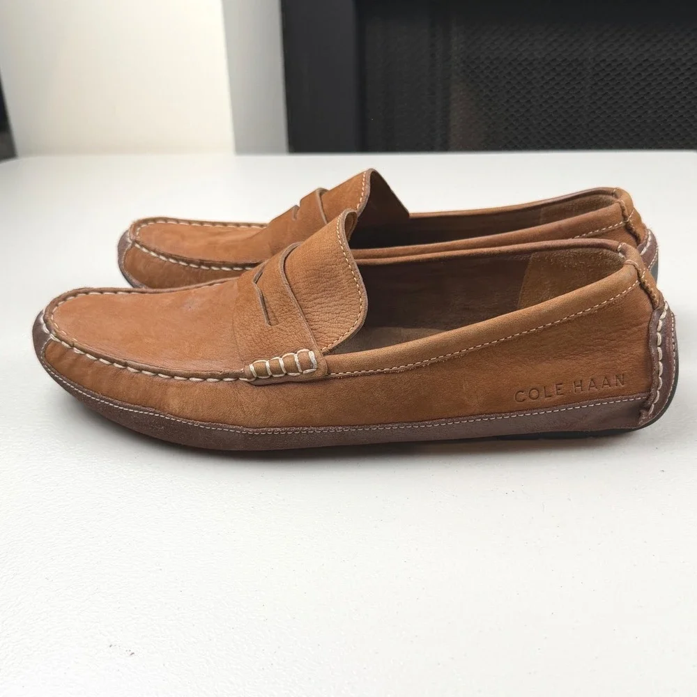 Cole Haan Mens Gunnison Driver C30966 British Tan Leather Penny Loafers 9.5M